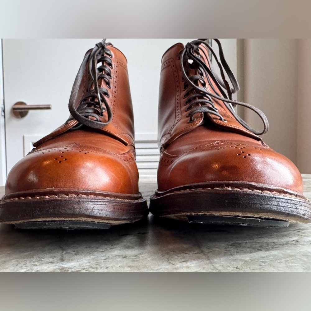 ALDEN 44618 Wingtip Boots Dark Tan Calfskin Lace Up Ankle Whiskey 13 BD - Picture 9 of 12